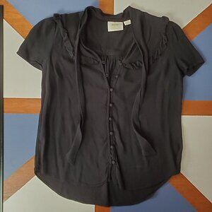 Maeve Adagio Ruffled Blouse Womens Small Black Button Up Tie‎ Neck Anthropologie